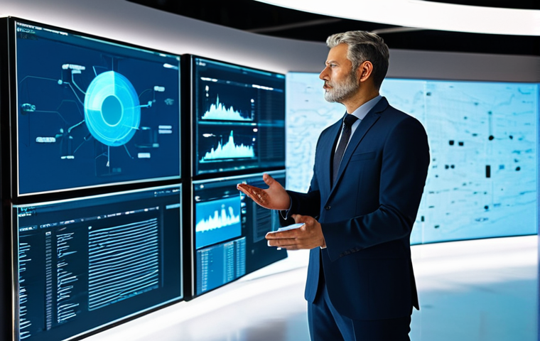 A professional individual in a modest, modern business suit, standing thoughtfully in a sleek, high-tech media studio. The environment features subtle holographic displays showing abstract data patterns and content algorithms, with large, interactive screens reflecting innovative digital landscapes. The lighting is contemporary and clean. Fully clothed, appropriate attire, professional dress, perfect anatomy, correct proportions, natural pose, well-formed hands, proper finger count, natural body proportions, safe for work, appropriate content, professional.