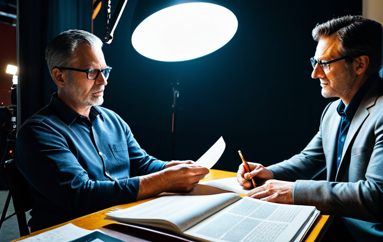 **

A seasoned film producer, professional attire, fully clothed, in a bustling Hollywood studio lot, reviewing a script with a director, safe for work, appropriate content, perfect anatomy, natural proportions, well-formed hands, professional, cinematic lighting, showcasing the energy of film production.

**