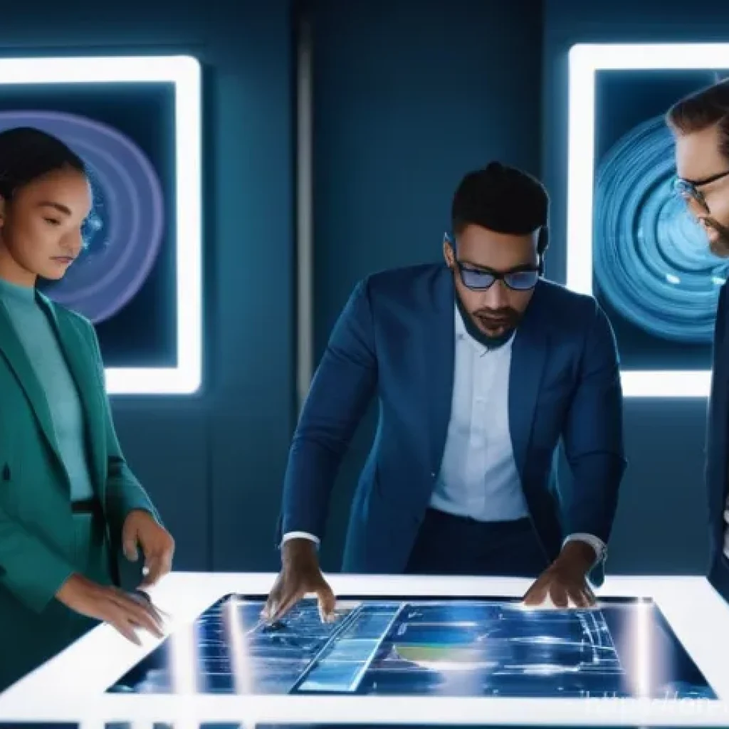 미디어 프로듀서의 직무 변화 사례 - **AI-Powered Creative Brainstorm:**
    A group of diverse, professionally dressed producers and cre...