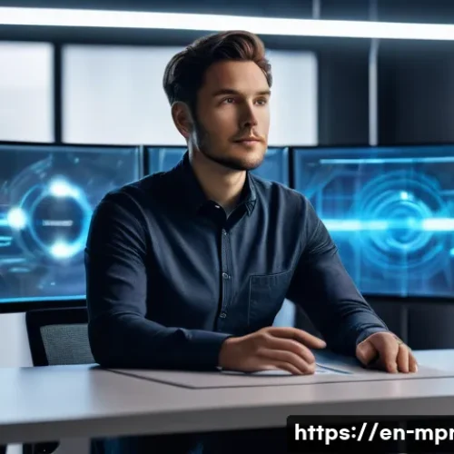 미디어 프로듀서가 준비해야 할 미래 기술 - A focused media producer, male, in his late 20s, wearing smart-casual attire (collared shirt, jeans)...