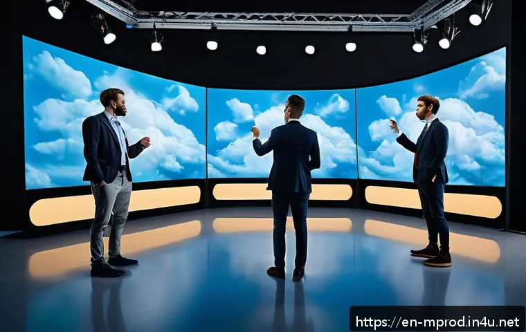 미디어 프로듀서 경력의 도약 방법 - A modern media production studio environment featuring a diverse team of professionals collaborating...