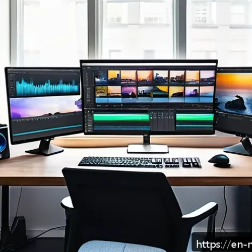 미디어 프로듀서로 성공하기 위한 커리어 로드맵 - A modern media producer&rsquo;s workspace featuring dual monitors displaying video editing software like A...