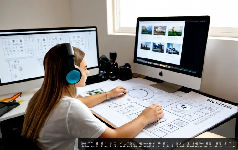 미디어 프로듀서 경력 개발 로드맵 - Photorealistic editorial scene of a young media producer building a career roadmap at a clean modern...